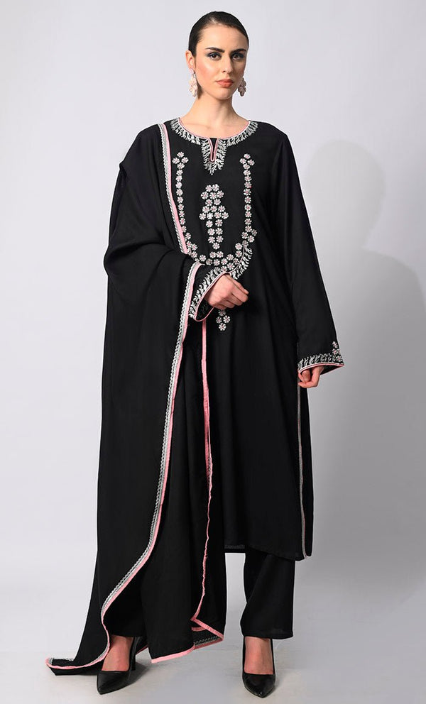 Stitched to Shine: Sequined Black Salwar Kameez with Dupatta 3Pc Set - EastEssence.com