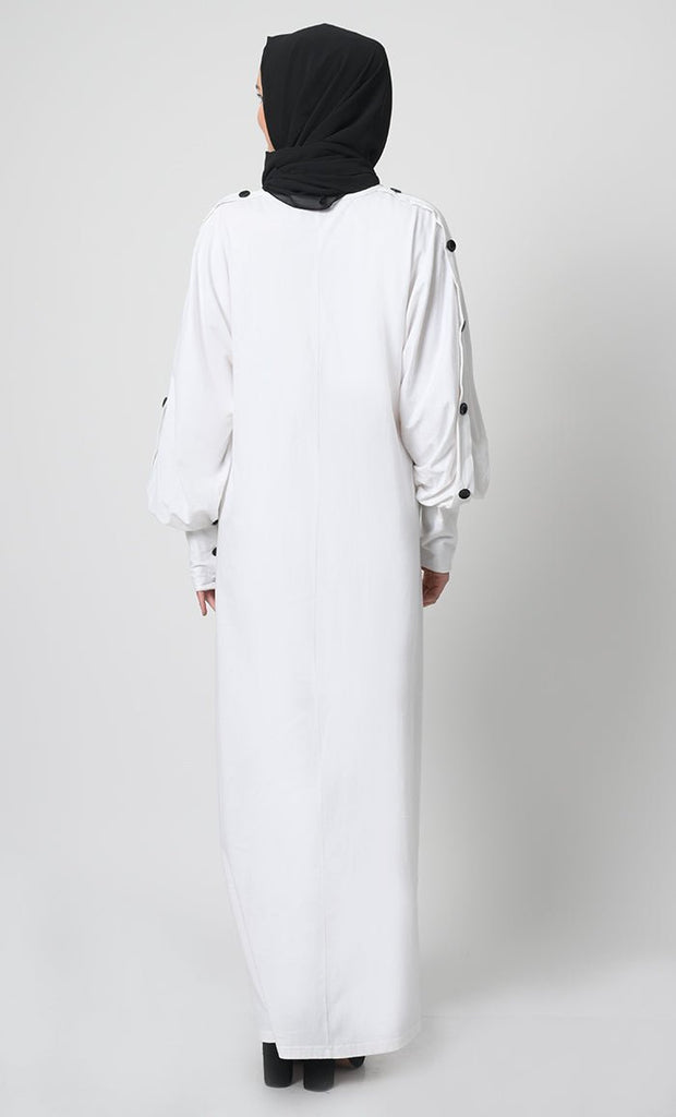 Straight Cut Cotton Jersey Abaya – Round Neck, Button Cuff Sleeves - EastEssence.com