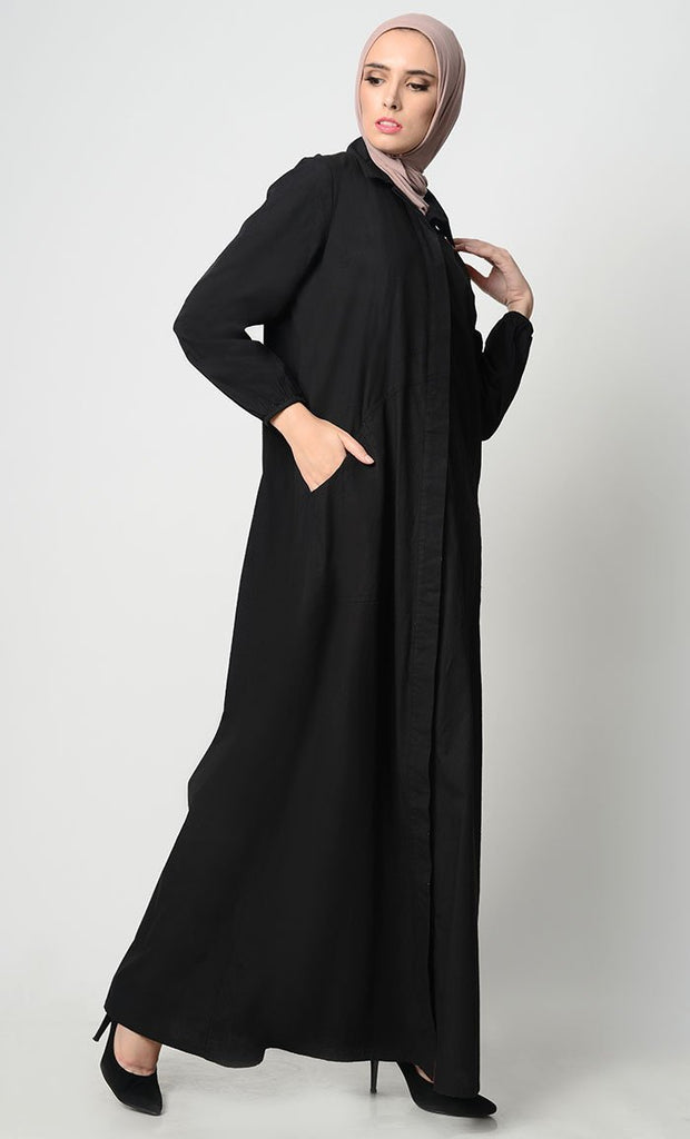 Stylish Button Down Abaya - Black - Final Sale - EastEssence.com