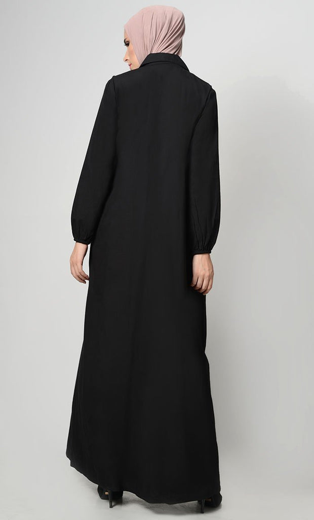 Stylish Button Down Abaya - Black - Final Sale - EastEssence.com