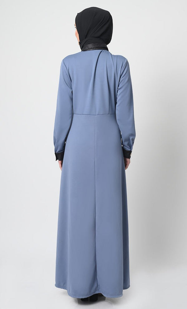 Stylish Pantroma Fabric Abaya with Flap Pockets - EastEssence.com