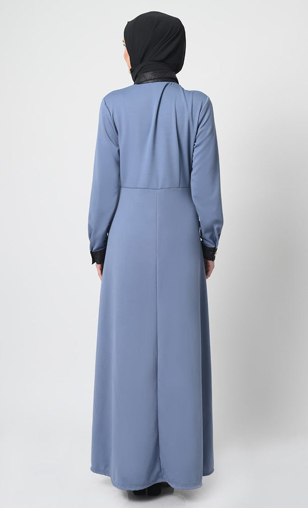 Stylish Pantroma Fabric Abaya with Flap Pockets - EastEssence.com