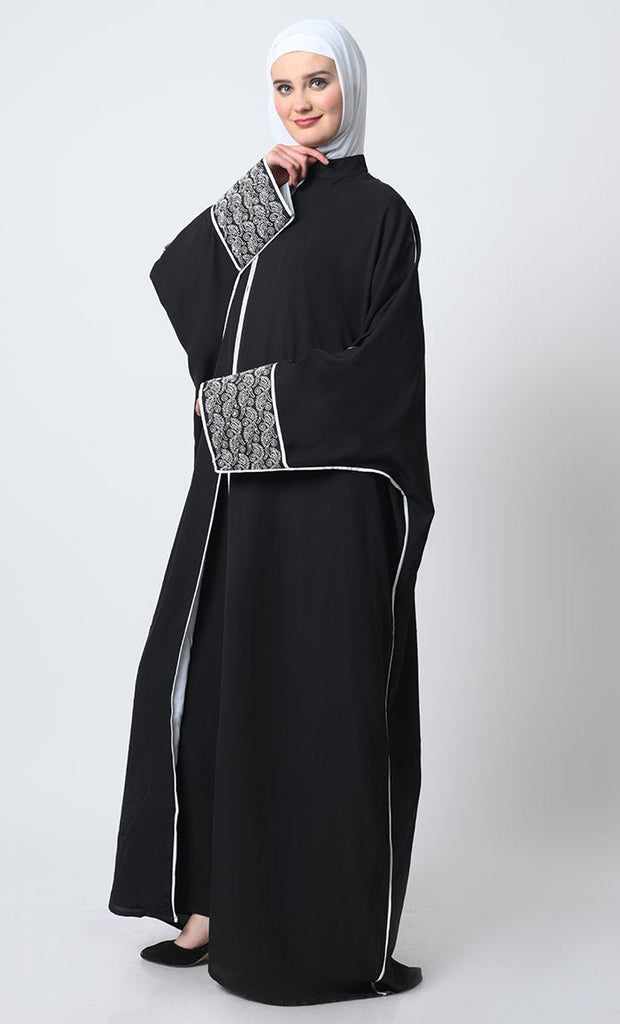 Summer Cool Kaftan Abaya with Cord Embroidery and Crepe Slip - EastEssence.com