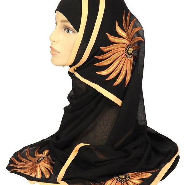 Sunflower Thread Embroidered Hijab Stole - EastEssence.com