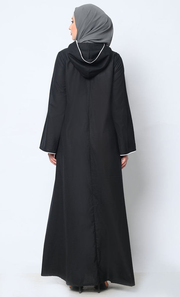 Tassel - Adorned Black Hoodie Abaya with Pockets - EastEssence.com