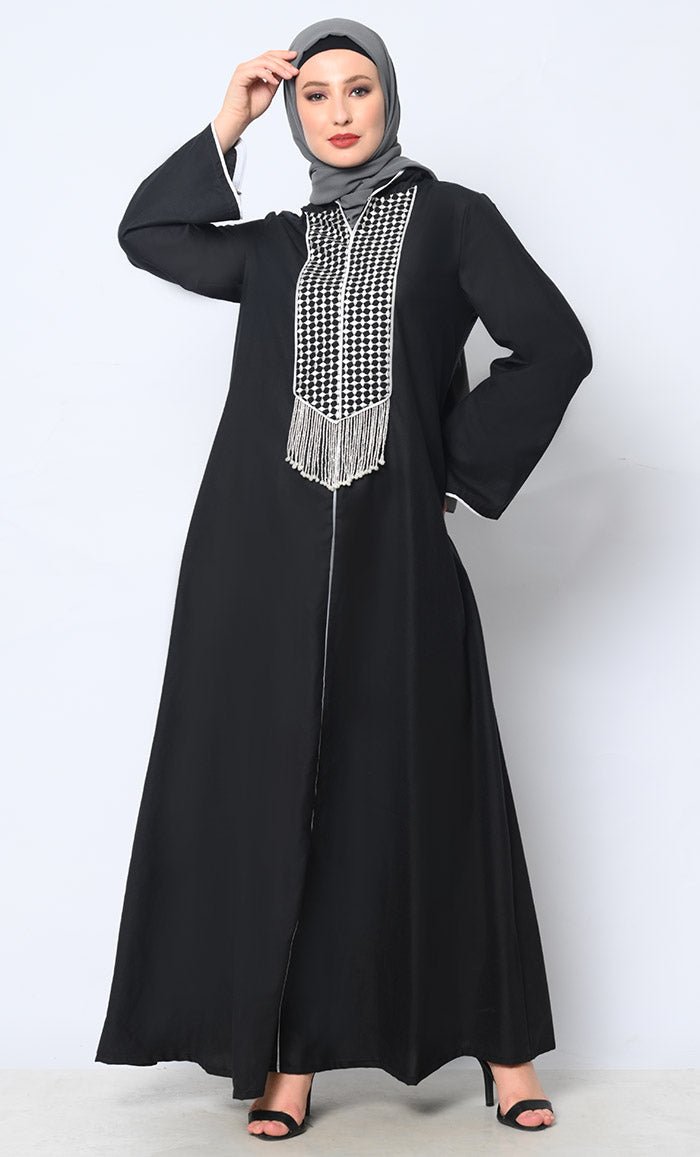 Abaya Rack Tassel-Adorned Black Hoodie Abaya with Pockets – EastEssence.com
