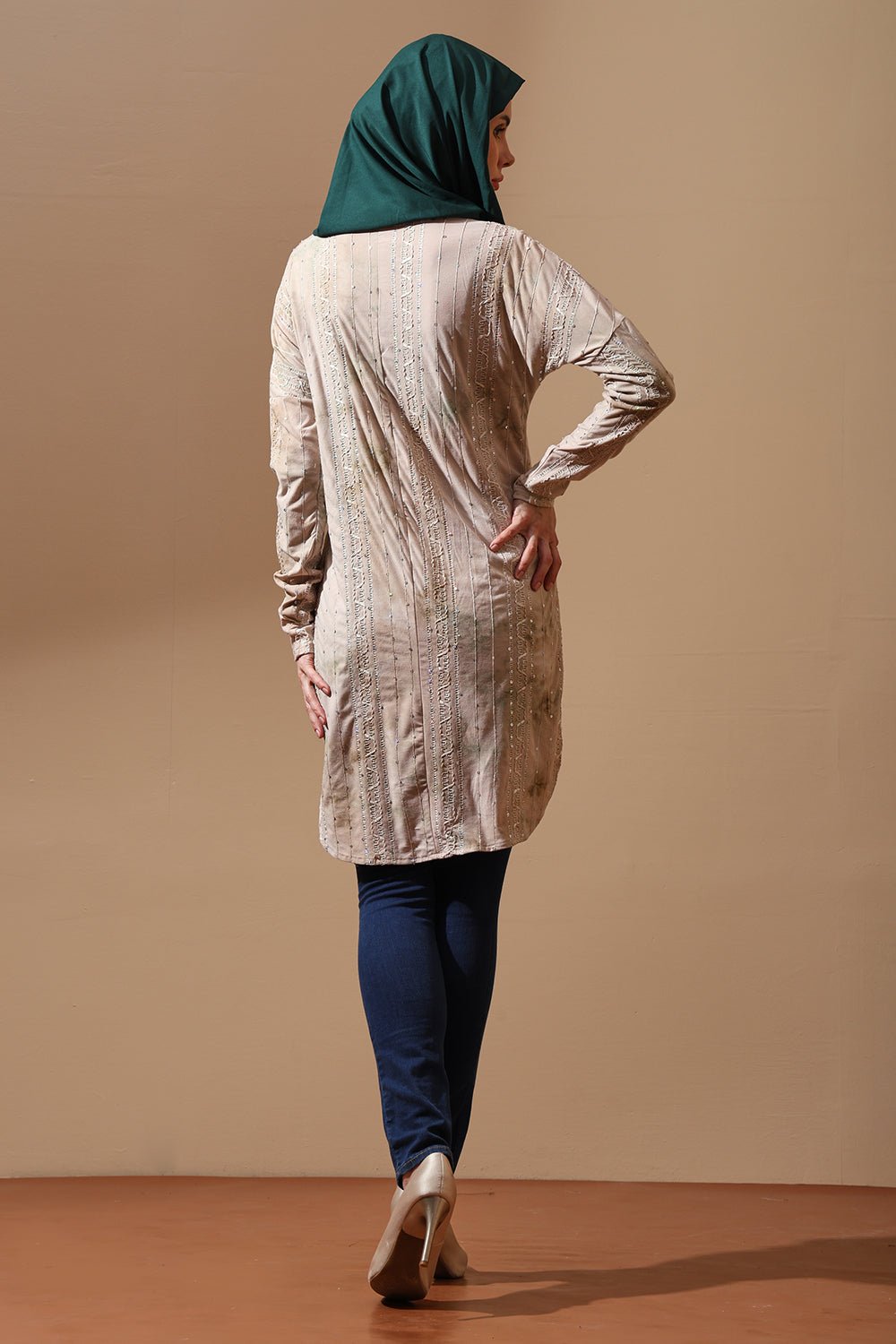 Tie - dye Champagne Glow Embellished tunic - EastEssence.com