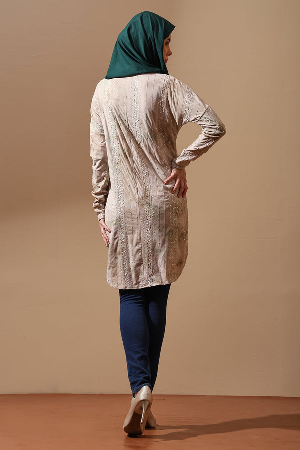Tie - dye Champagne Glow Embellished tunic - EastEssence.com