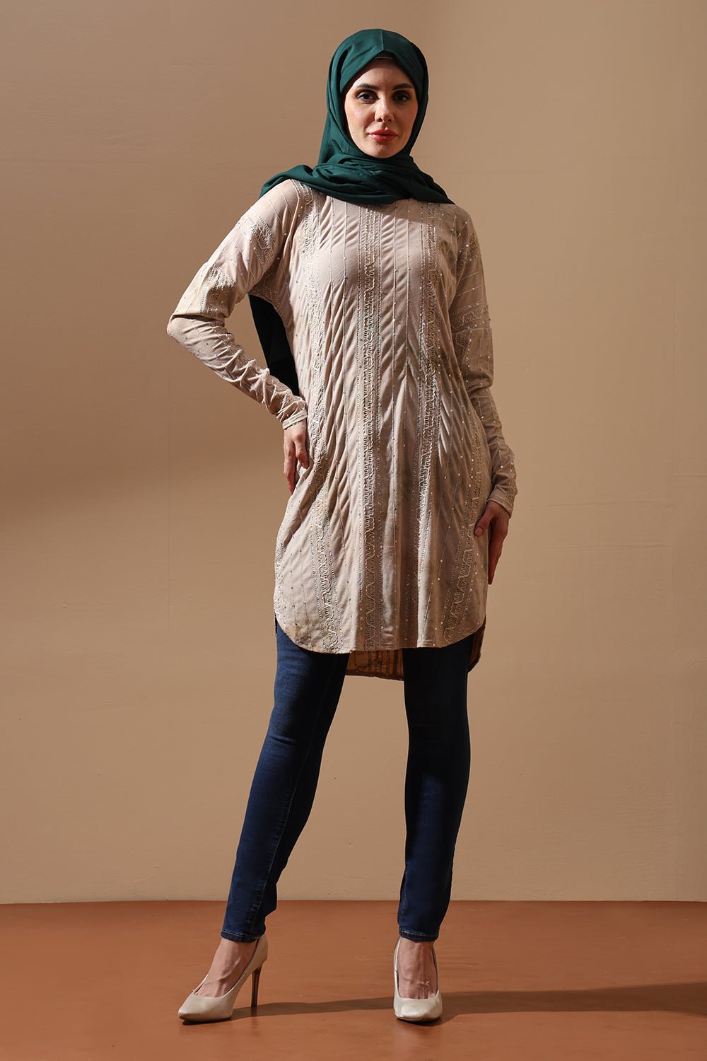 Tie - dye Champagne Glow Embellished tunic - EastEssence.com