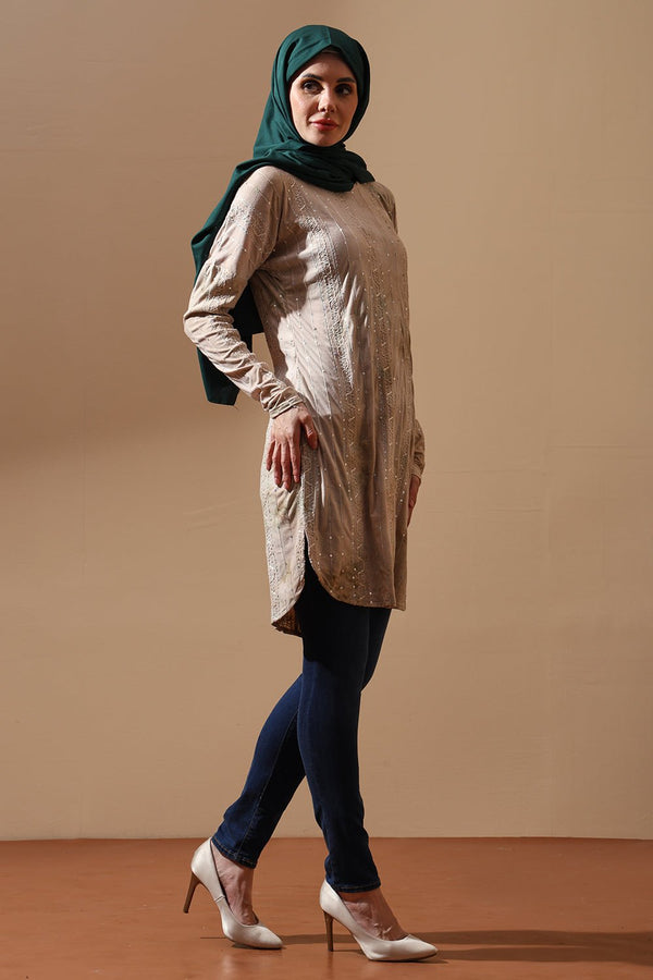 Tie - dye Champagne Glow Embellished tunic - EastEssence.com