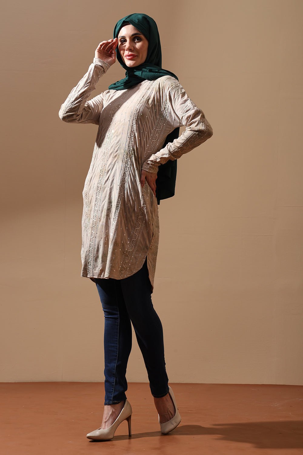 Tie - dye Champagne Glow Embellished tunic - EastEssence.com