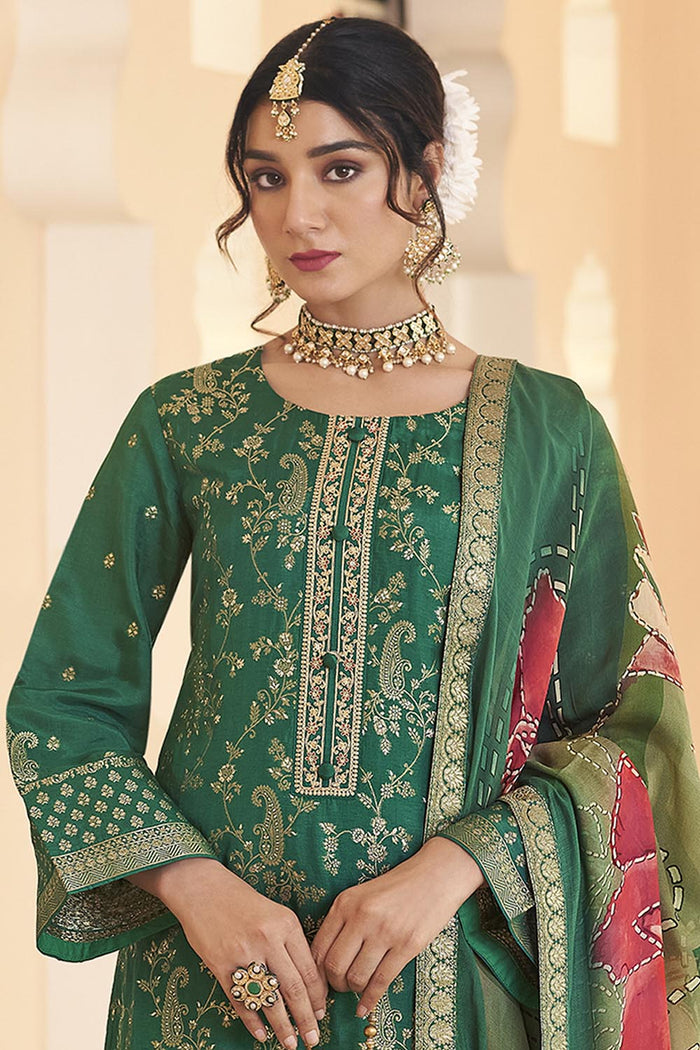 Traditional Silk Embroidered Kurta Set with Silk Dupatta - EastEssence.com