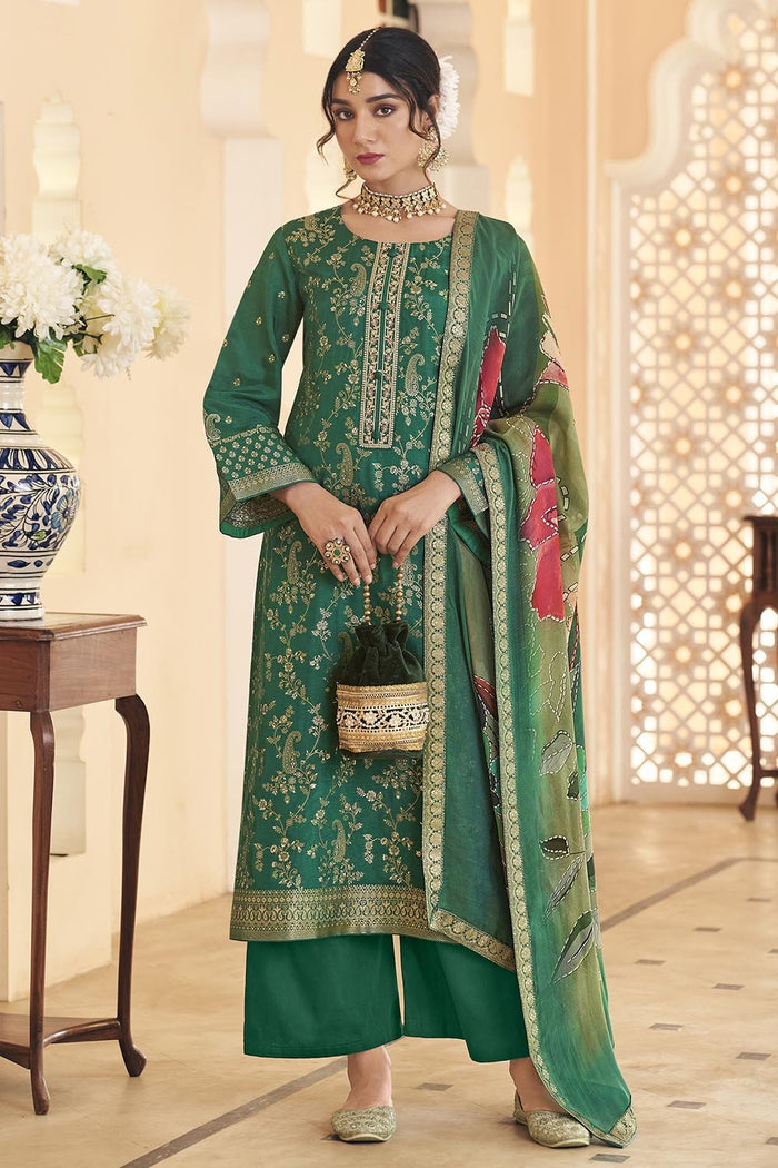 Traditional Silk Embroidered Kurta Set with Silk Dupatta - EastEssence.com