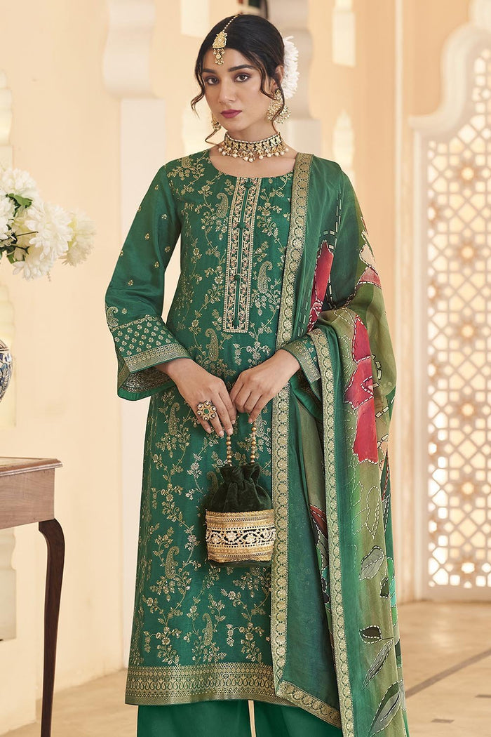 Traditional Silk Embroidered Kurta Set with Silk Dupatta - EastEssence.com