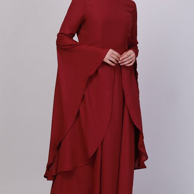 Trumpet sleeves Paprika Red abaya - EastEssence.com