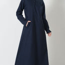 Twinned Button A Line Solid Abaya Dress - EastEssence.com