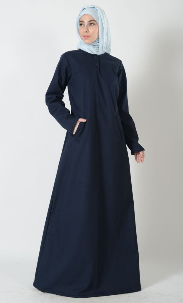 Twinned Button A Line Solid Abaya Dress - Greater New Orleans School - EastEssence.com