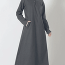 Twinned Button A Line Solid Abaya Dress (Grey) - EastEssence.com