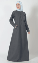 Twinned Button A Line Solid Abaya Dress (Grey) - EastEssence.com