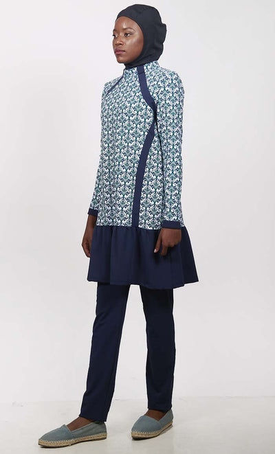 UV Resistant Blue Trefle Printed 3Pc Swimwear Burkini - Final Sale - EastEssence.com