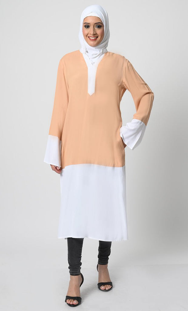 V - Neck Rayon Tunic – Bell Sleeves, Side Pockets, 46 - 48in Long - EastEssence.com