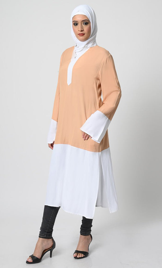 V - Neck Rayon Tunic – Bell Sleeves, Side Pockets, 46 - 48in Long - EastEssence.com