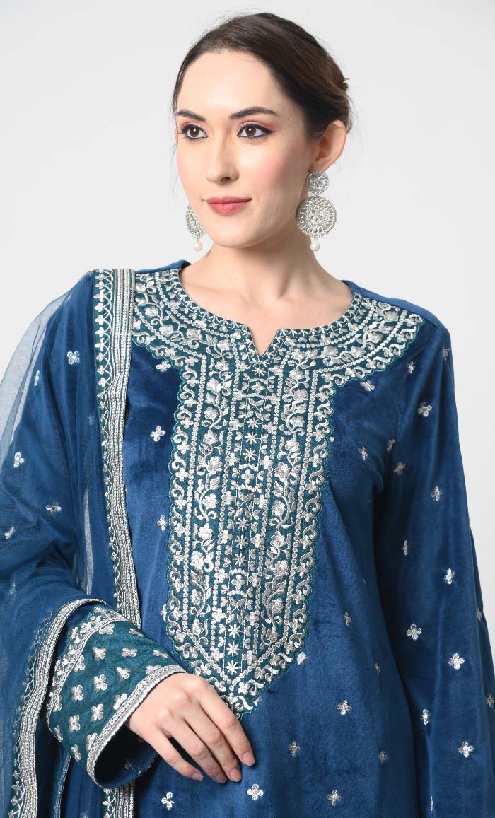 Velour Eid/Partywear 3 - Piece Set - Final Sale - EastEssence.com