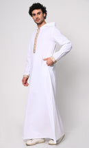 Versatile Style: Hidden Button Men's White Thobe Hoodie with Pockets - EastEssence.com