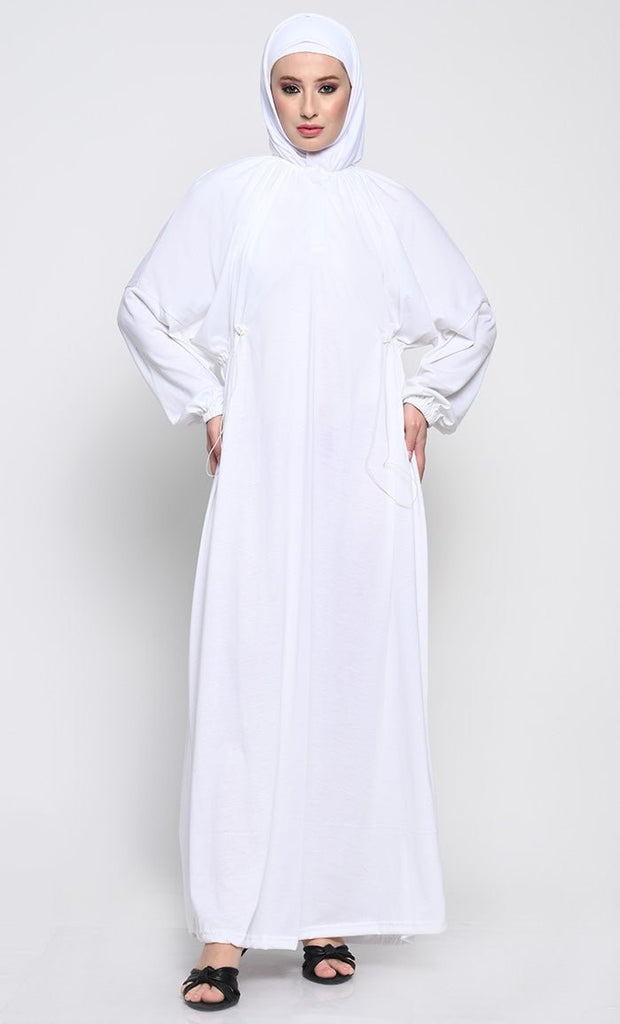 Viscose Jersey A - Line Abaya with Bishop Sleeves and Adjustable Waist - EastEssence.com