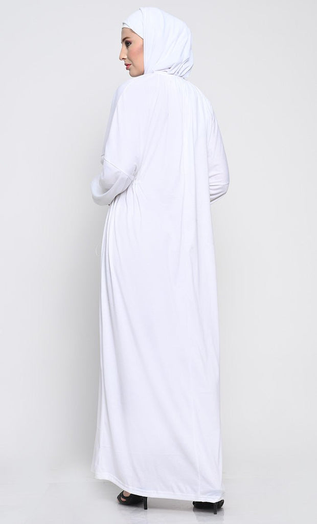 Viscose Jersey A - Line Abaya with Bishop Sleeves and Adjustable Waist - EastEssence.com