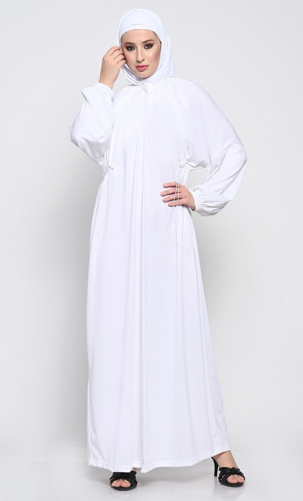 Viscose Jersey A - Line Abaya with Bishop Sleeves and Adjustable Waist - EastEssence.com