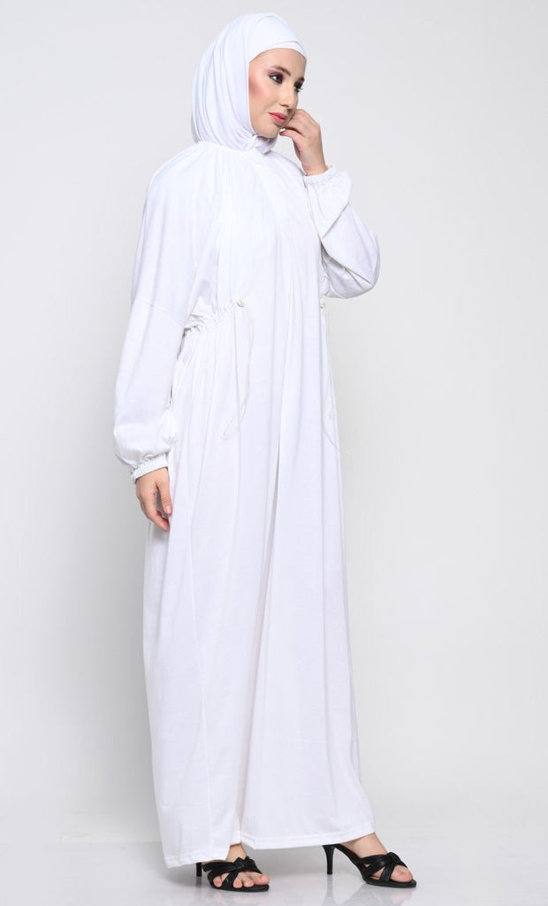 Viscose Jersey A - Line Abaya with Bishop Sleeves and Adjustable Waist - EastEssence.com