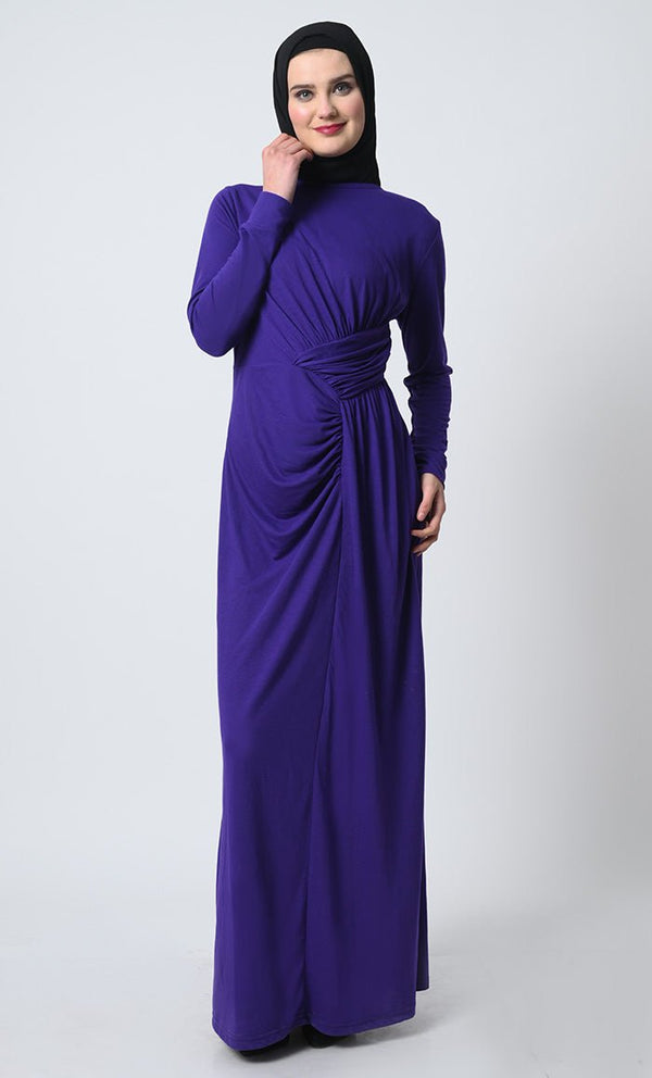 Viscose Jersey Abaya ??Draped Waist, Full Sleeves, Back Zipper - EastEssence.com