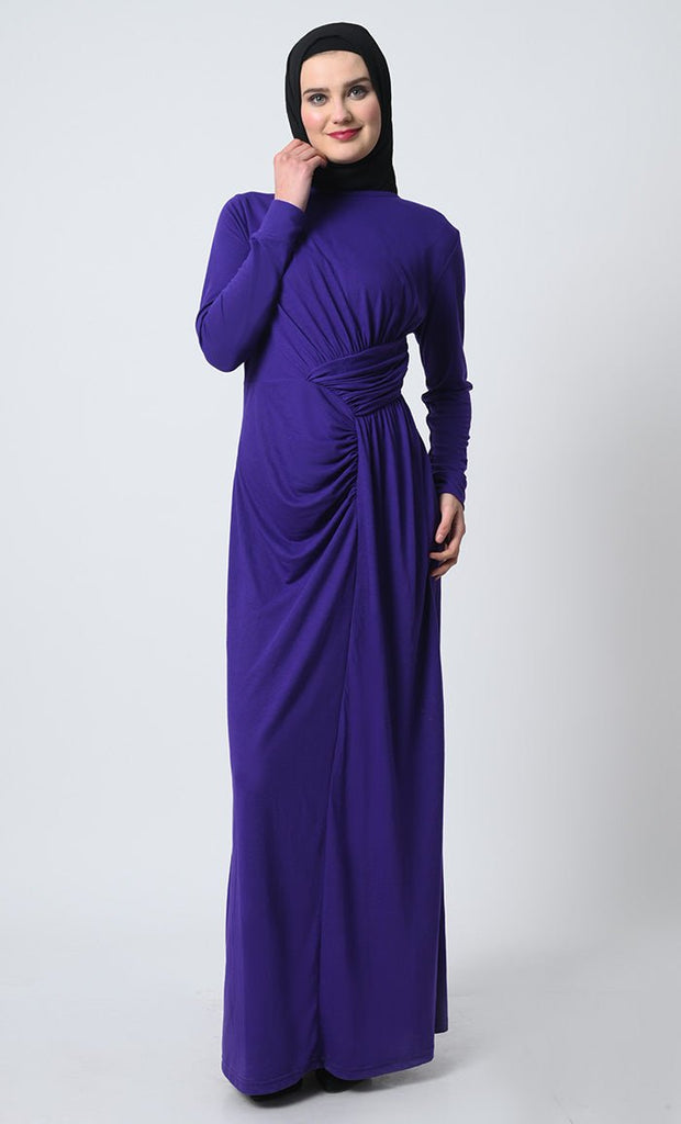 Viscose Jersey Abaya – Draped Waist, Full Sleeves, Back Zipper - EastEssence.com