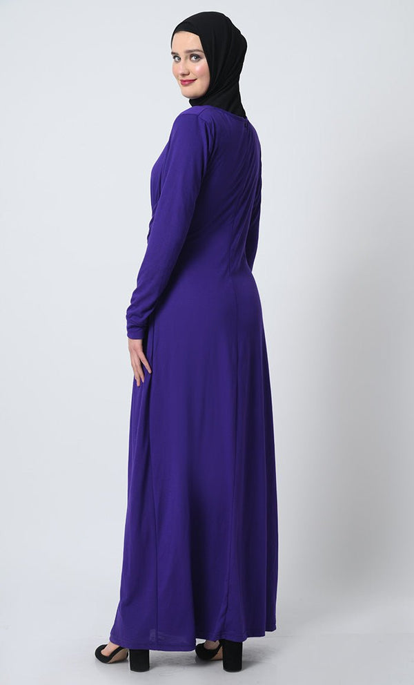 Viscose Jersey Abaya ??Draped Waist, Full Sleeves, Back Zipper - EastEssence.com