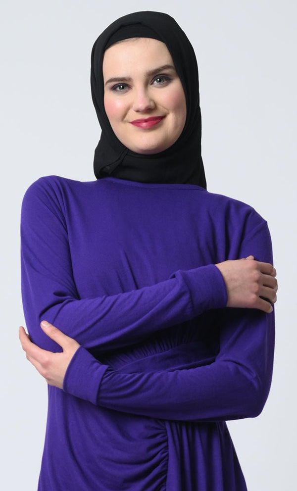 Viscose Jersey Abaya ??Draped Waist, Full Sleeves, Back Zipper - EastEssence.com