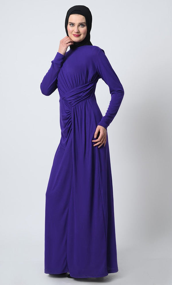 Viscose Jersey Abaya ??Draped Waist, Full Sleeves, Back Zipper - EastEssence.com
