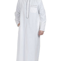 White DishDasha with Black Piping - EastEssence.com