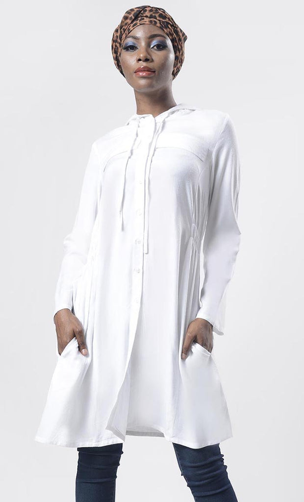 White Everyday Wear Hoodie Style Tunic - Final Sale - EastEssence.com