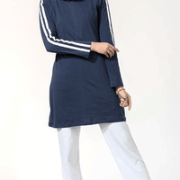 White Striped Long Active Wear Tunic Top - EastEssence.com