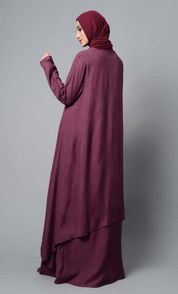 Wine Asymmetrical double layered modest wear muslimah abaya dress - Final Sale - EastEssence.com