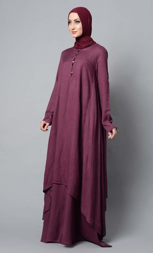 Wine Asymmetrical double layered modest wear muslimah abaya dress - Final Sale - EastEssence.com