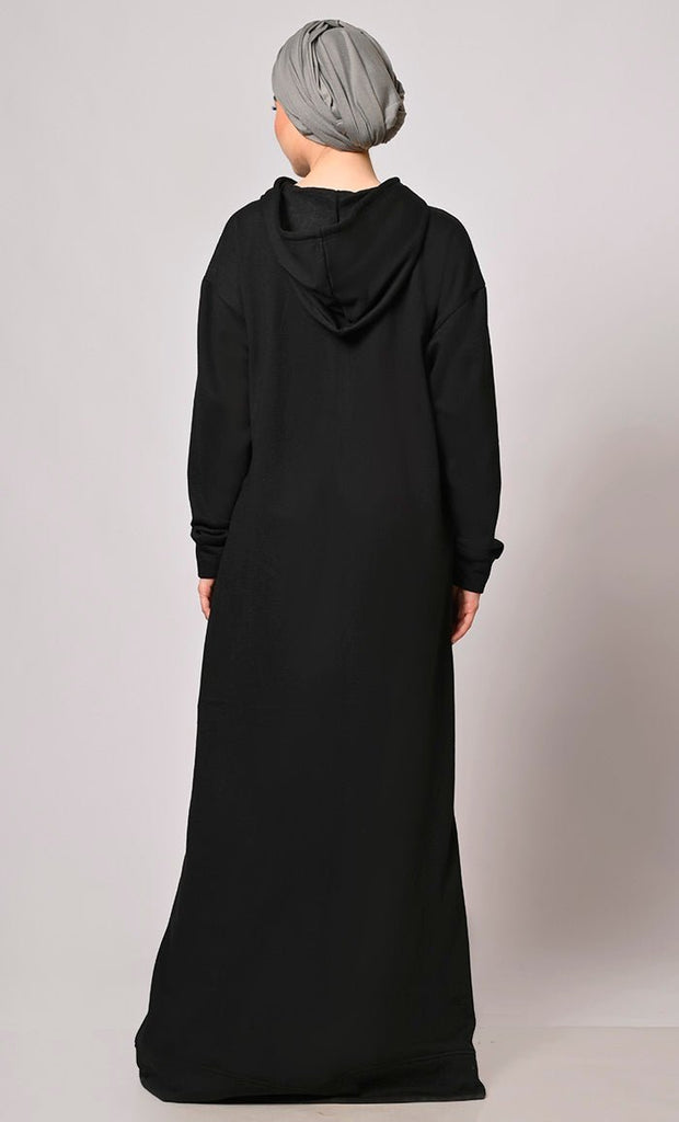 Winter Wardrobe Essential: Black Fleece Hooded Abaya - Final Sale - EastEssence.com