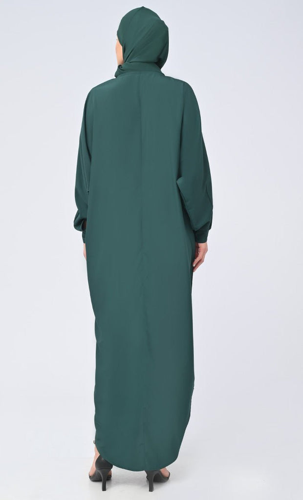 Women Islamic Umbrella Cut Kashibo Hidden Button Down Abaya - Final Sale - EastEssence.com