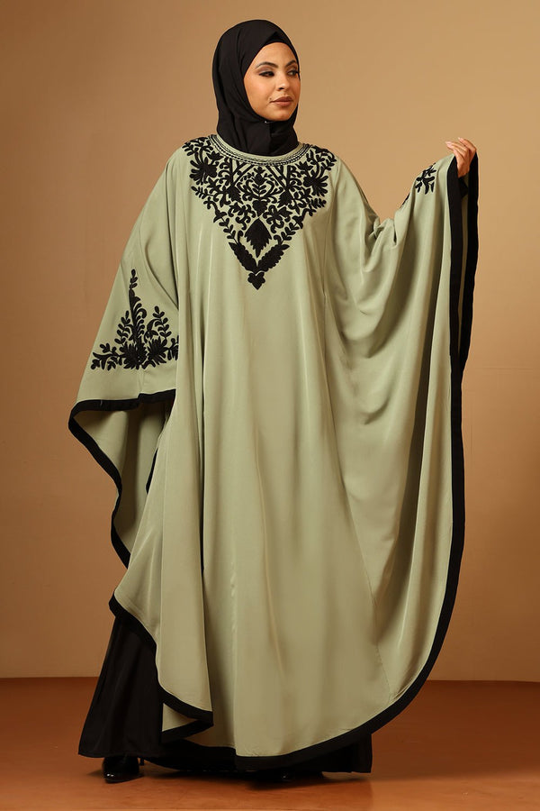 Women Muslimah Islamic Embroidered Kaftan Abaya with Black stripe - EastEssence.com
