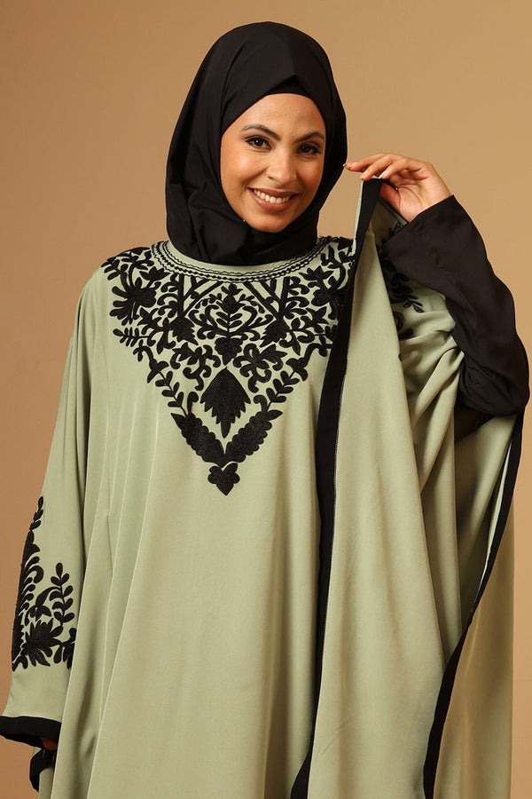 Women Muslimah Islamic Embroidered Kaftan Abaya with Black stripe - EastEssence.com