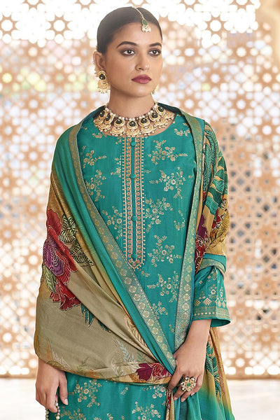 Women’s A - Line Silk Embroidered Kurta Pant Set - EastEssence.com