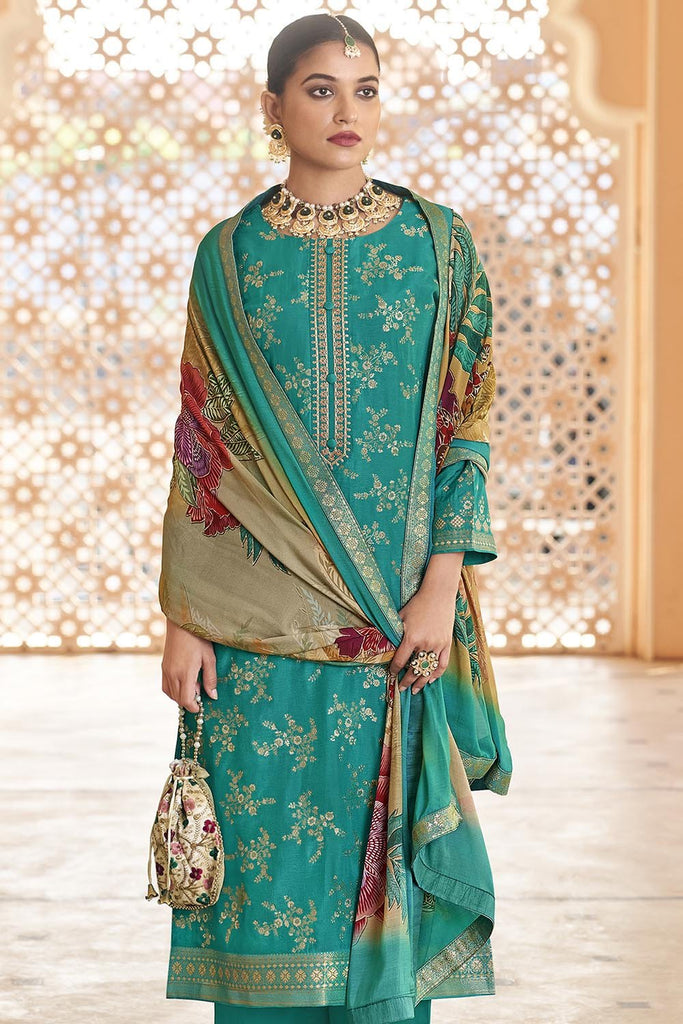 Women’s A - Line Silk Embroidered Kurta Pant Set - EastEssence.com