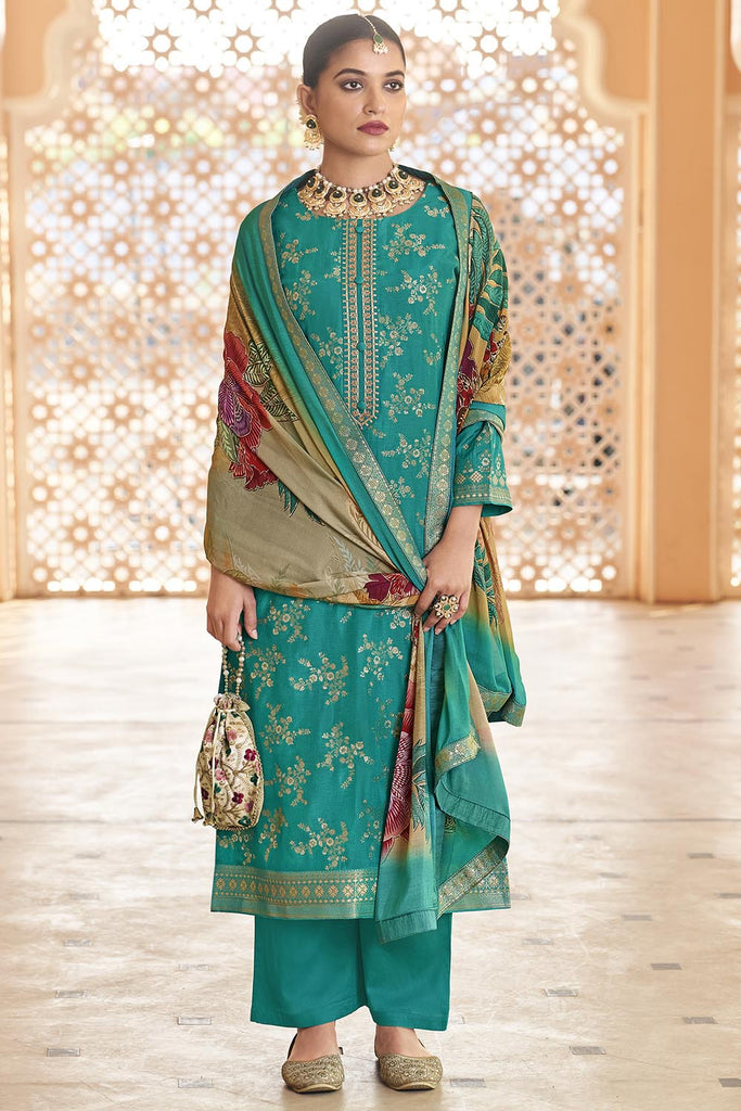 Women’s A - Line Silk Embroidered Kurta Pant Set - EastEssence.com