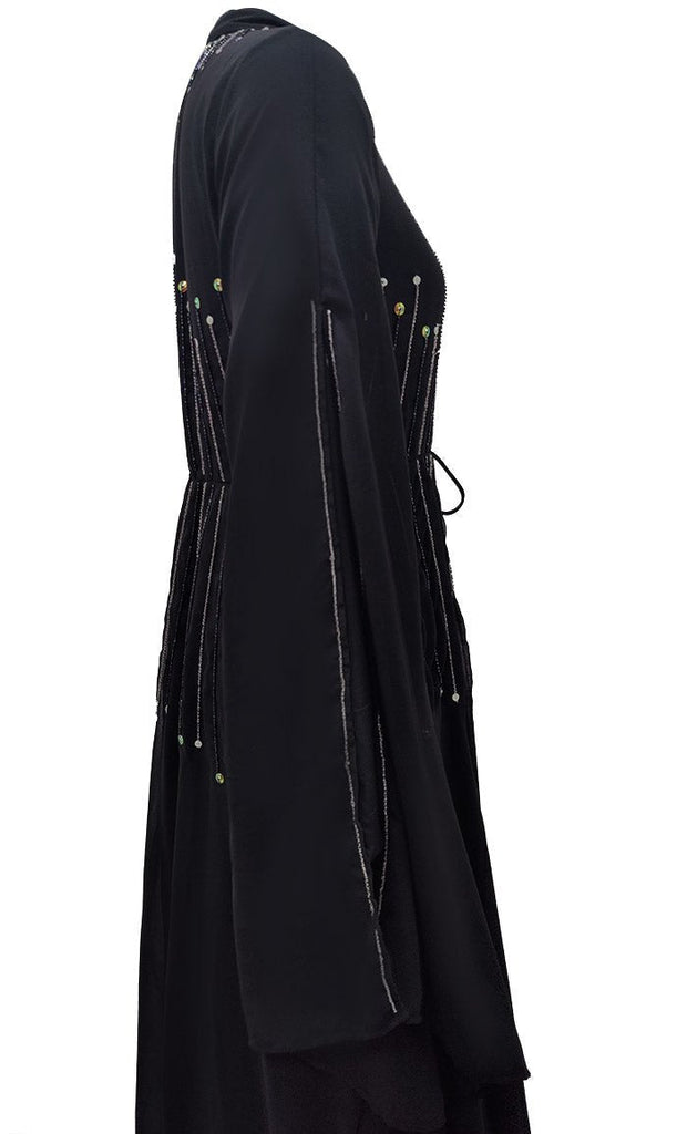 Women's Beautiful Black Sequince Detailing Abaya - Final Sale - EastEssence.com